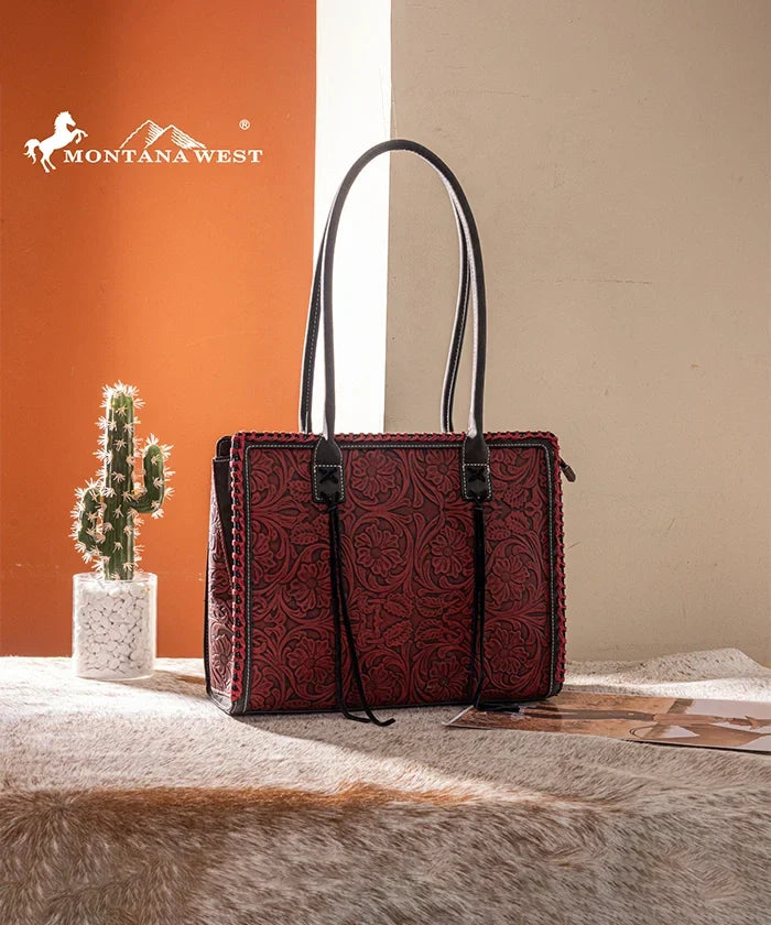 Montana West Floral Tooled Tote Bag