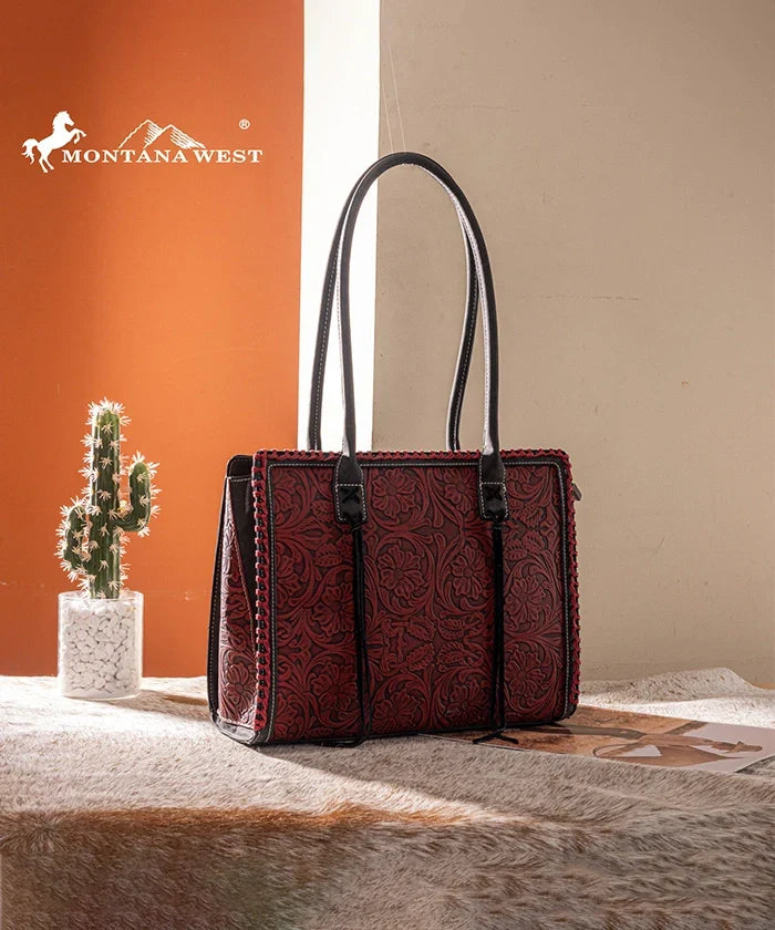 Montana West Floral Tooled Tote Bag