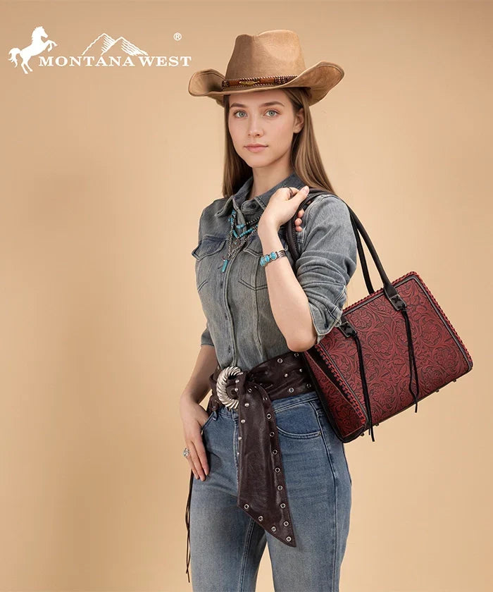 Montana West Floral Tooled Tote Bag
