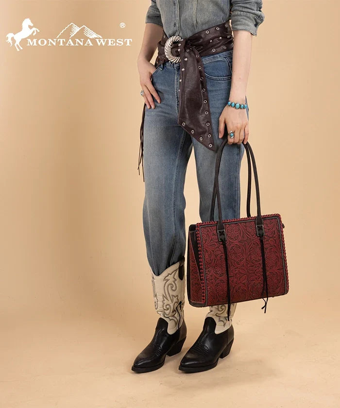 Montana West Floral Tooled Tote Bag