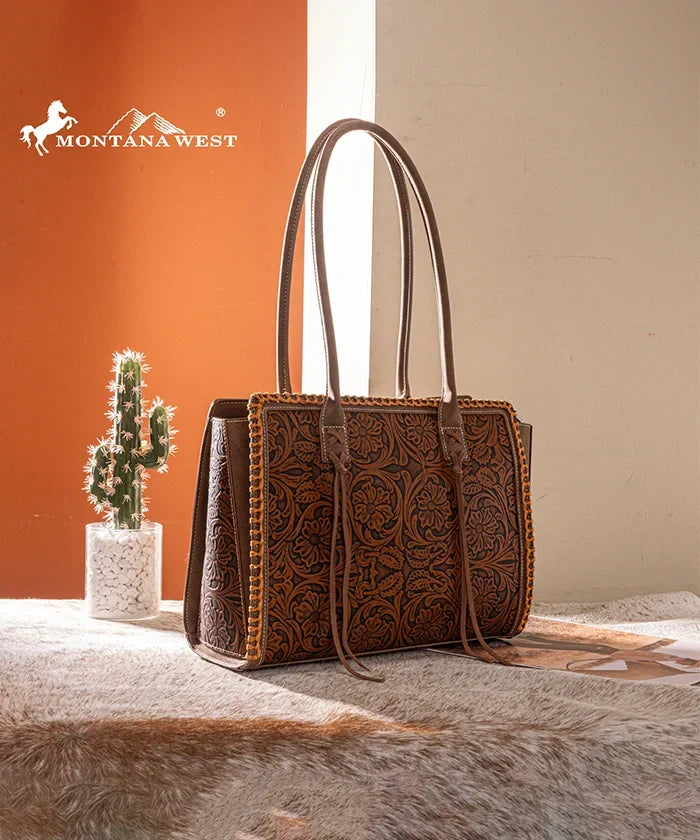Montana West Floral Tooled Tote Bag