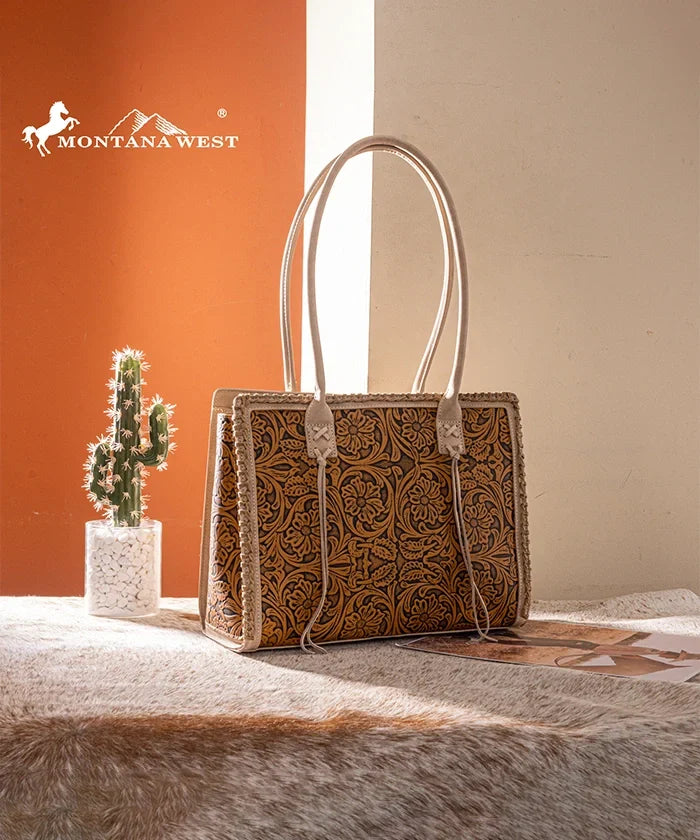 Montana West Floral Tooled Tote Bag
