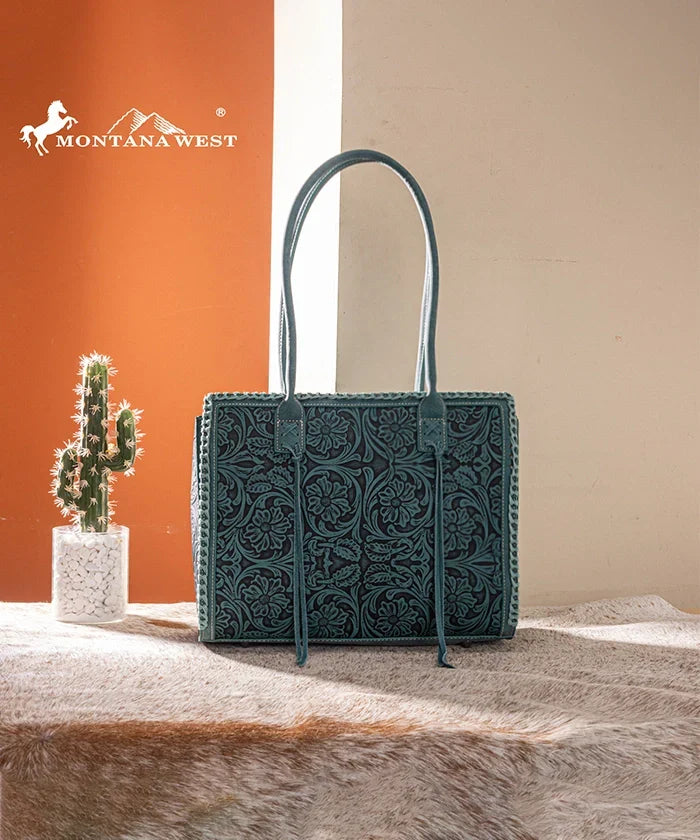 Montana West Floral Tooled Tote Bag