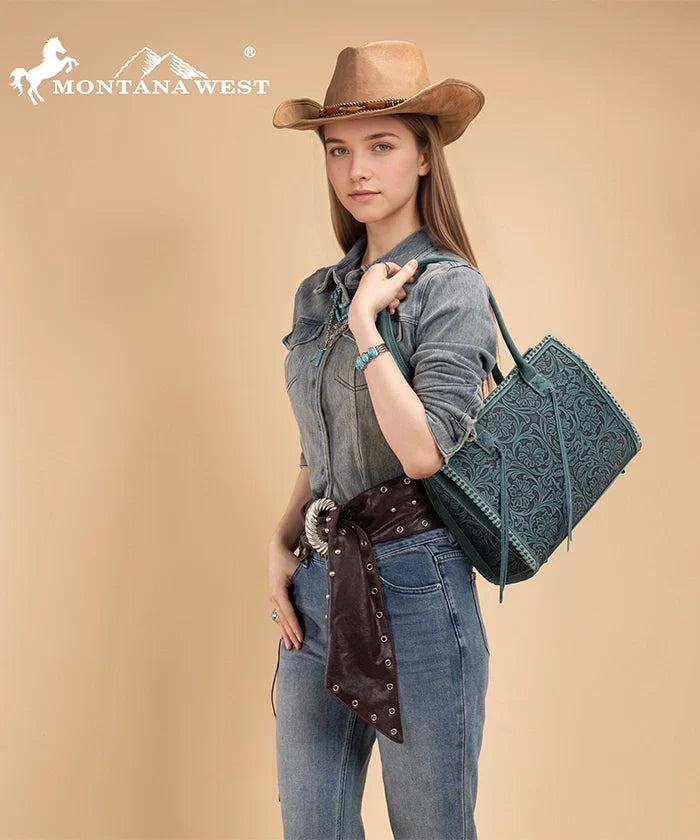 Montana West Floral Tooled Tote Bag