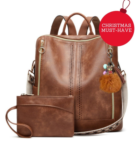 Luxury Leather 2-in-1 Convertible Backpack + Free Pouch