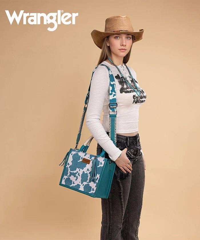 Wrangler Cow Print Rope Handle Tote Bag