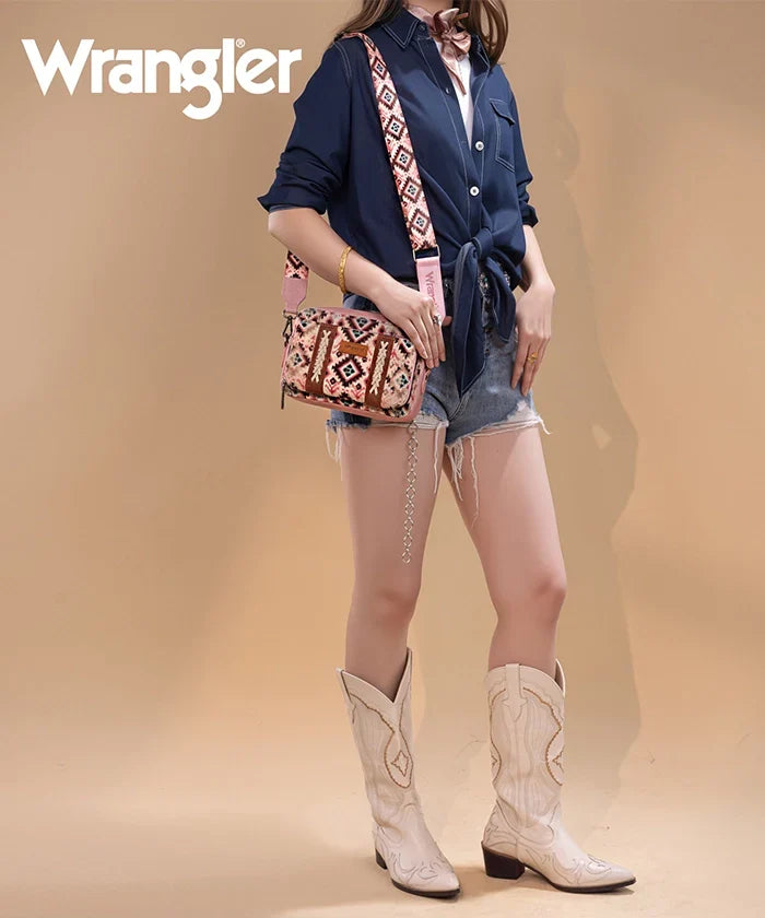 Wrangler Aztec Dual Sided Print Crossbody Purse
