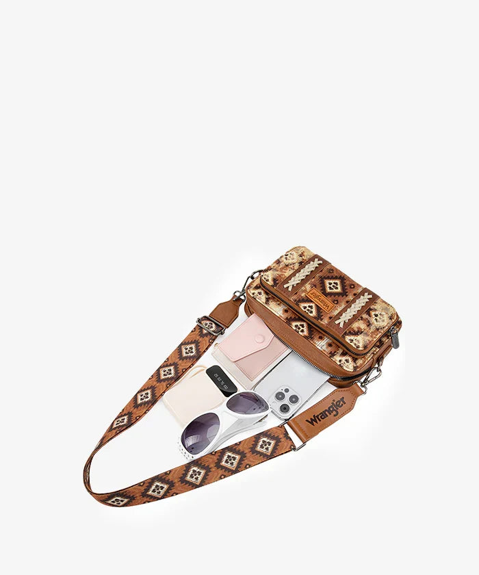 Wrangler Aztec Dual Sided Print Crossbody Purse