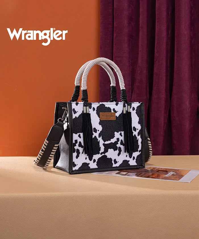 Wrangler Cow Print Rope Handle Tote Bag