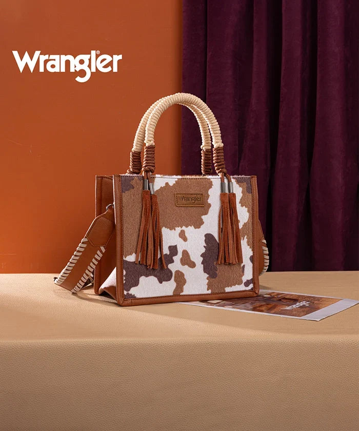 Wrangler Cow Print Rope Handle Tote Bag