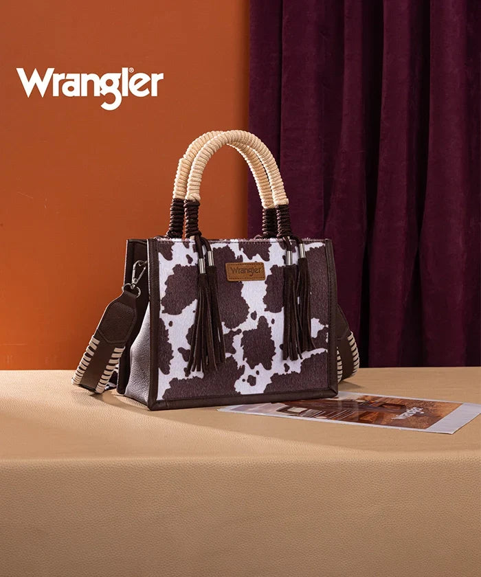 Wrangler Cow Print Rope Handle Tote Bag