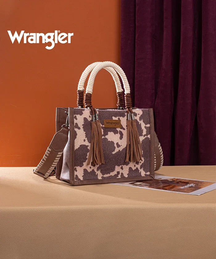Wrangler Cow Print Rope Handle Tote Bag