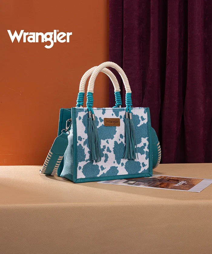 Wrangler Cow Print Rope Handle Tote Bag