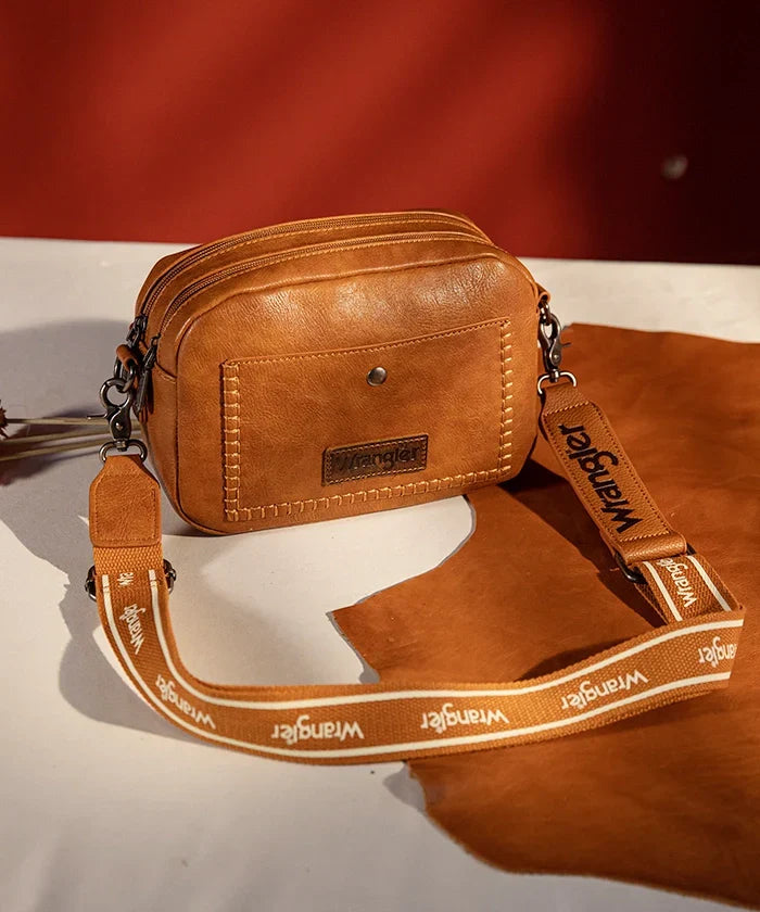 Wrangler Dual Zipper Stitch Crossbody Bag