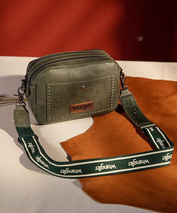 Wrangler Dual Zipper Stitch Crossbody Bag