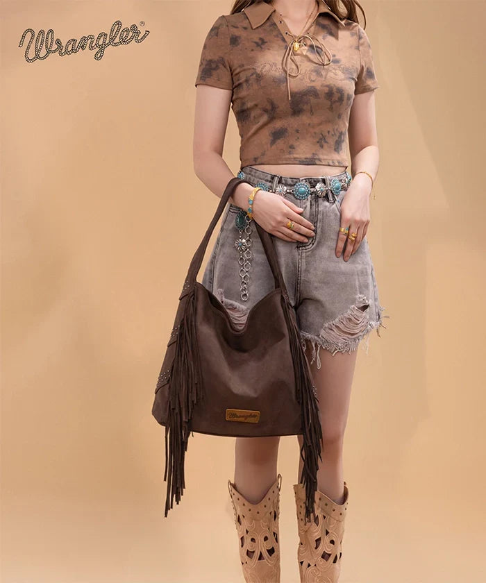 Wrangler Fringe Studded Hobo Bag