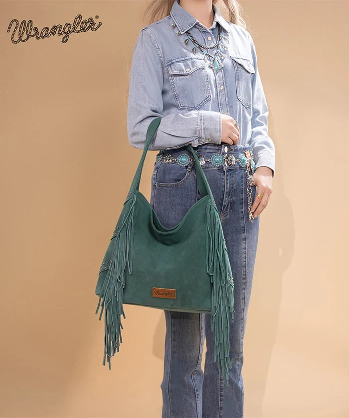 Wrangler Fringe Studded Hobo Bag