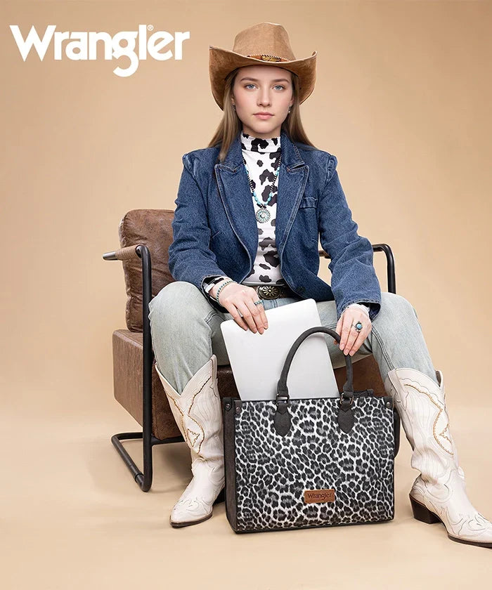 Wrangler Western All-over Leopard Print Wide Tote Bag