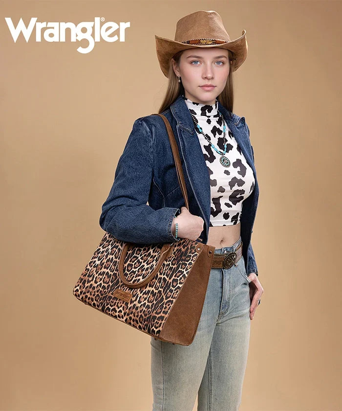Wrangler Western All-over Leopard Print Wide Tote Bag