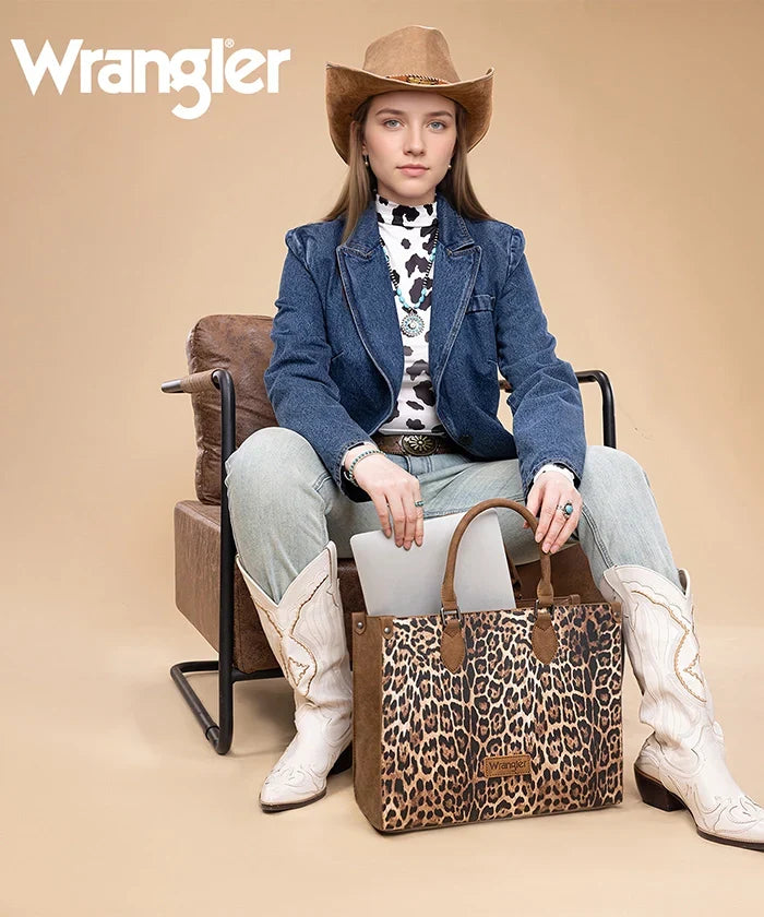 Wrangler Western All-over Leopard Print Wide Tote Bag