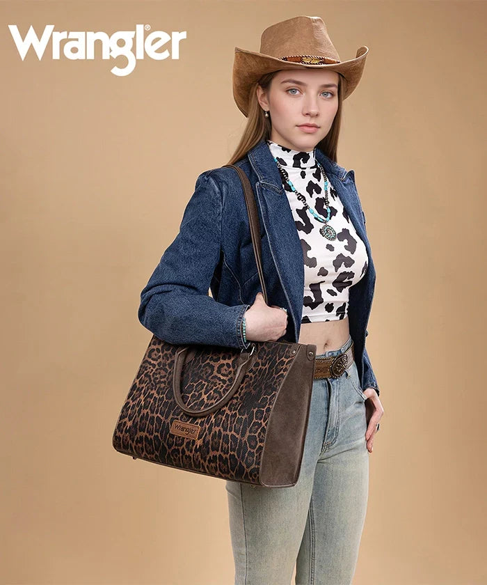 Wrangler Western All-over Leopard Print Wide Tote Bag
