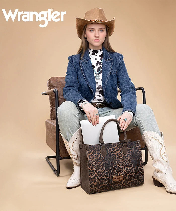 Wrangler Western All-over Leopard Print Wide Tote Bag