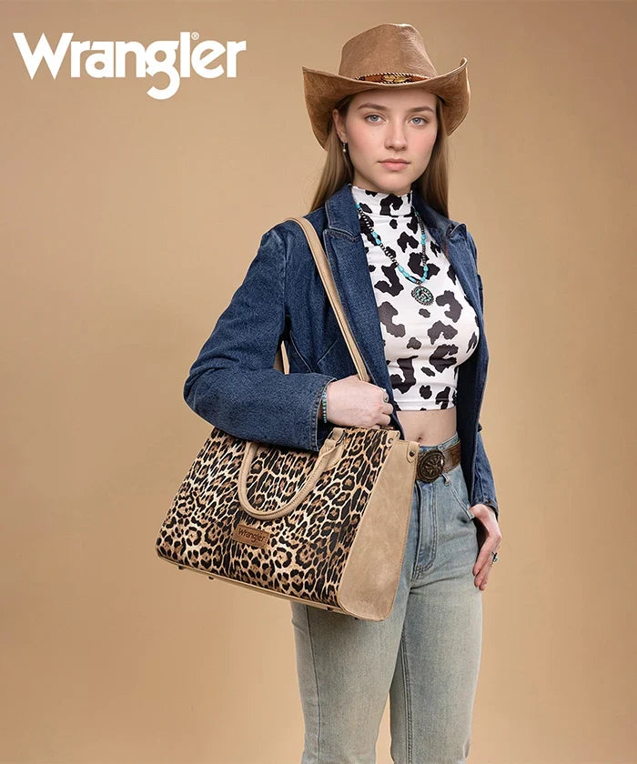 Wrangler Western All-over Leopard Print Wide Tote Bag