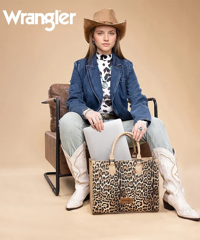 Wrangler Western All-over Leopard Print Wide Tote Bag