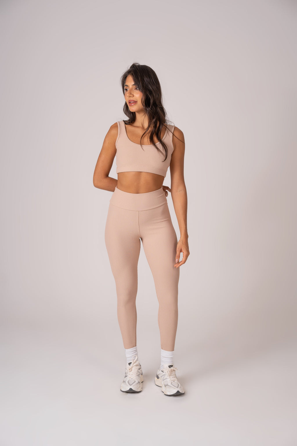 Flow Leggings & Strap Top Set — Beige