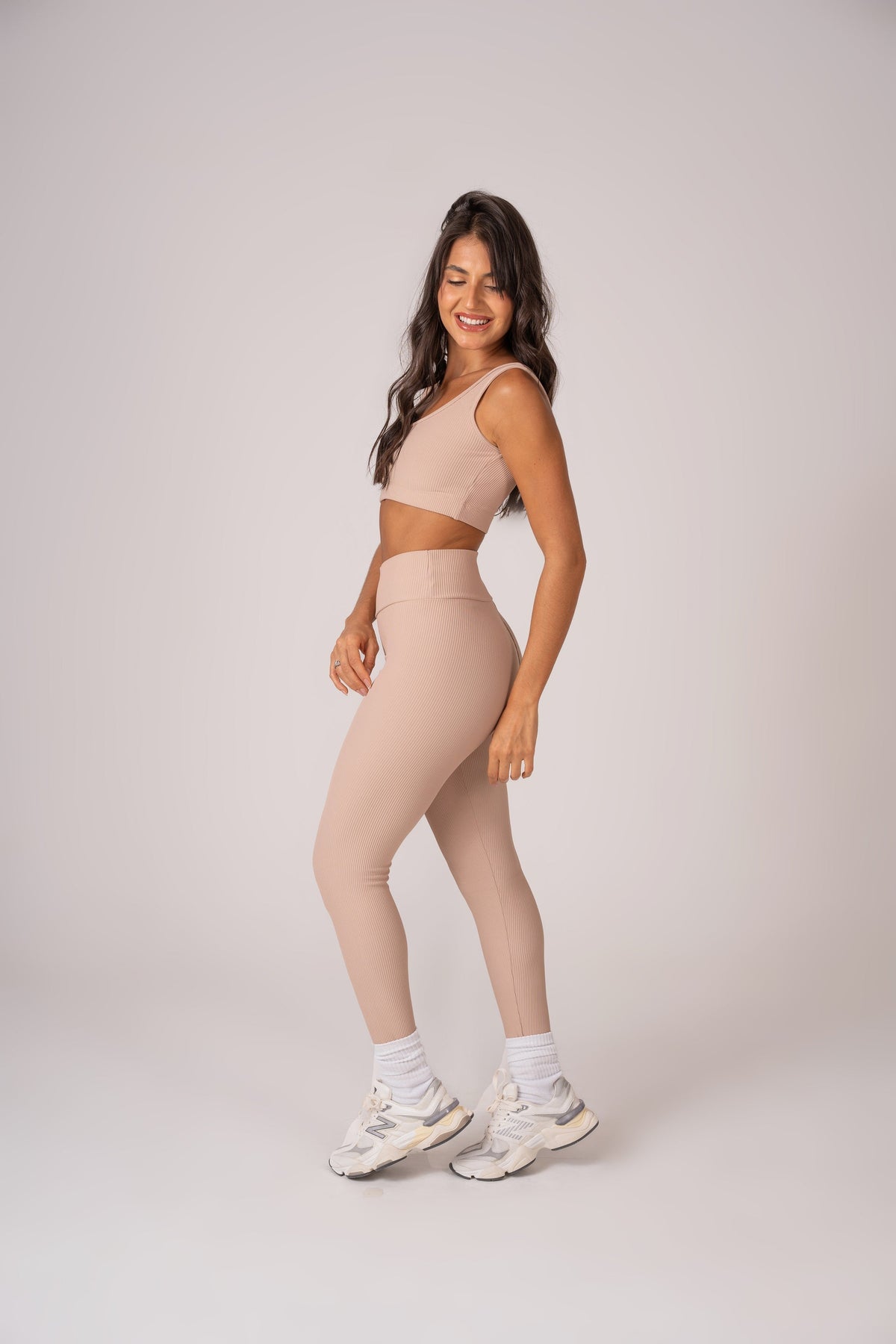 Flow Leggings & Strap Top Set — Beige